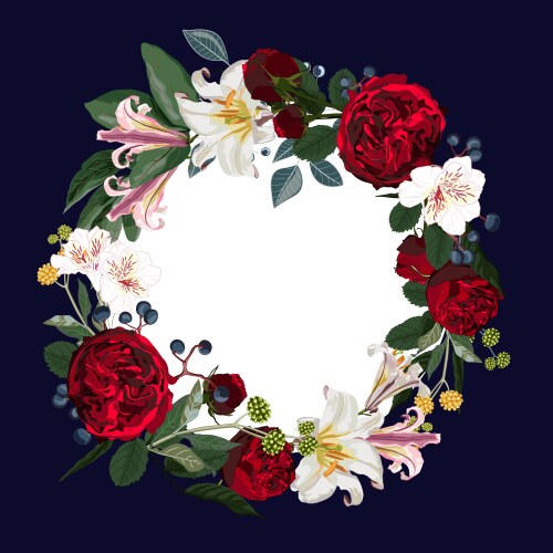 Circle golden frames with pink roses flowers Vector Image