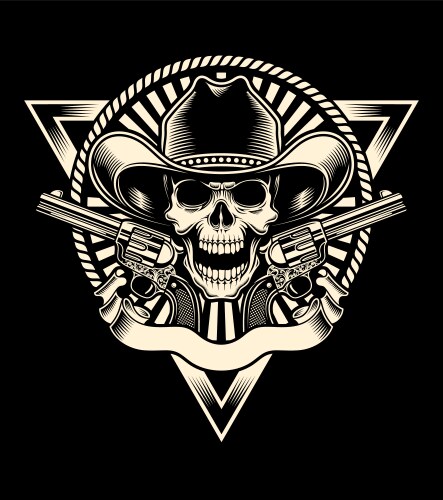 Cowboy Skull with Revolver Vector Image