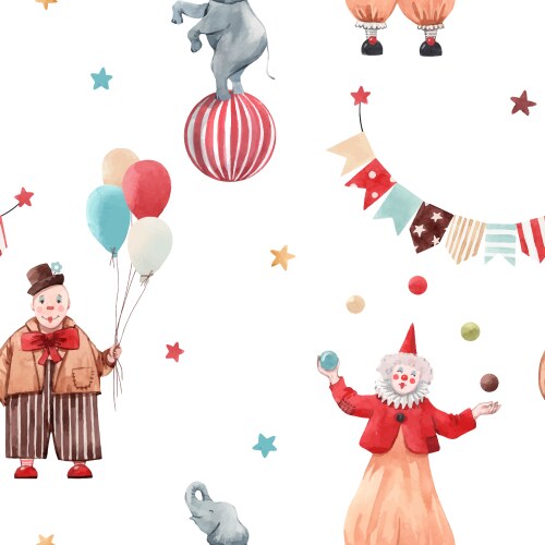 Watercolor circus clown set Royalty Free Vector Image