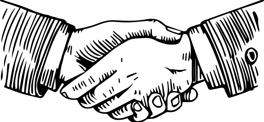 Handshake engraving on white Vector Image