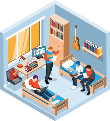 Student dormitory room infographics Royalty Free Vector