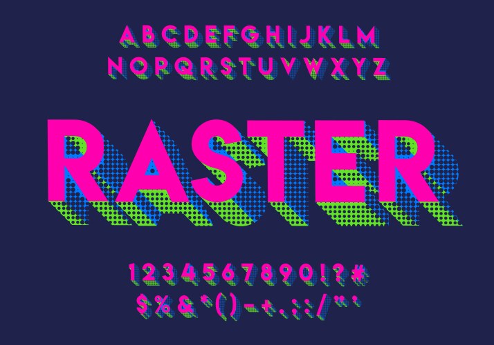 retro but modern colorful font alphabet numbers vector image