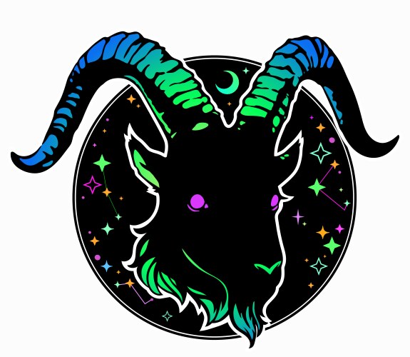 Cosmic Goat Head - Neon & Colorful Vector Image