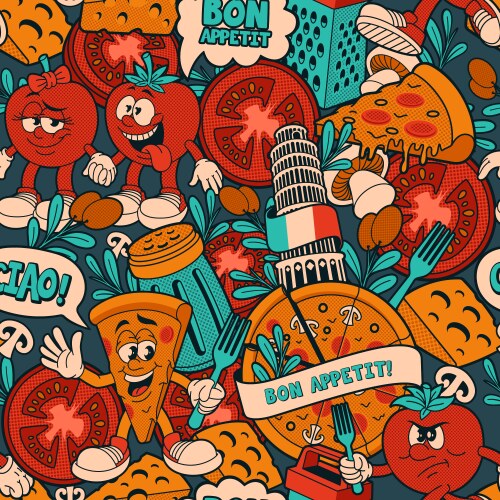 a seamless pattern for pizza theme vector image