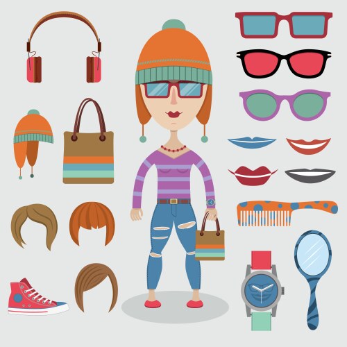 hipster girl set vector