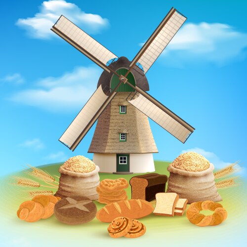 bread and mill background vector