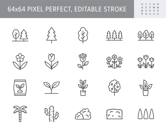 Plant planting seed and trees line icons Vector Image