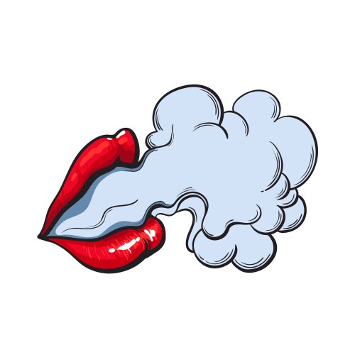 smoke coming out of beautiful female lips with red vector image