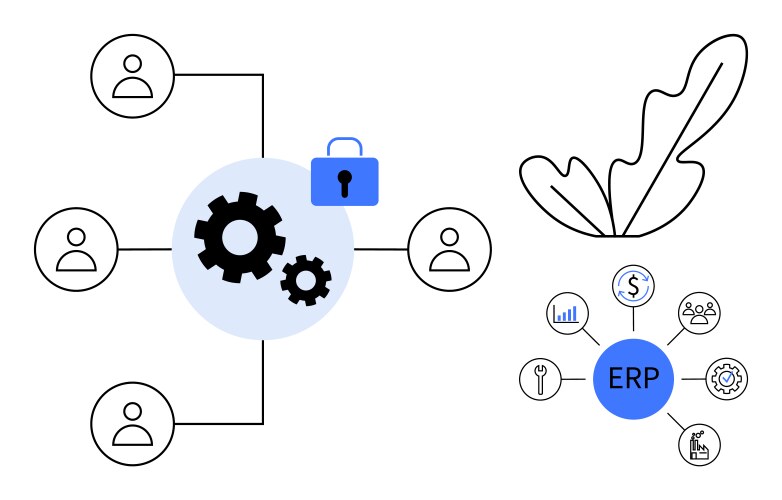 Erp system flowchart with gears user icons lock vector image