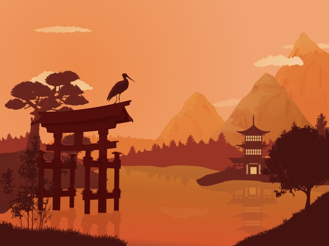 traditional japanese landscape vector image