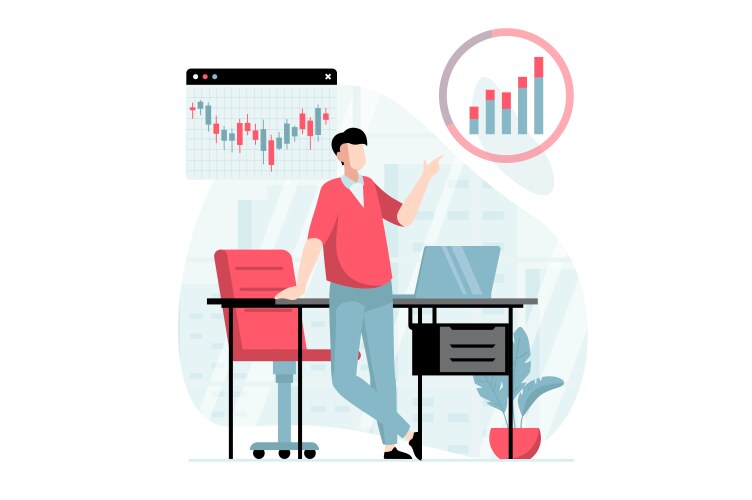 stock market concept with people scene in flat vector image