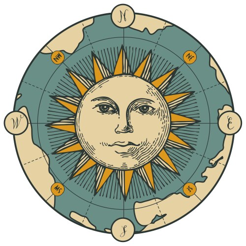 Vintage Moon & Sun Map Banner Vector Image