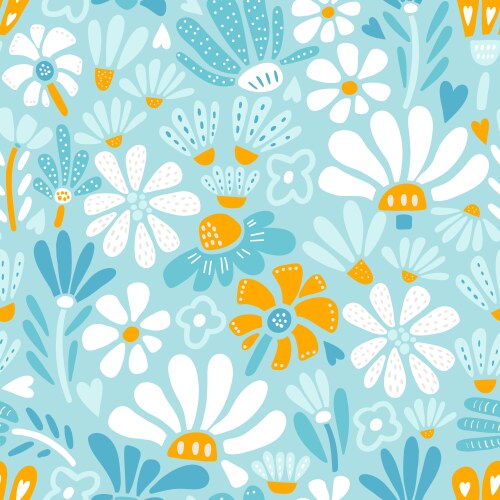Pastel yellow and blue seamless floral pattern Vector Image