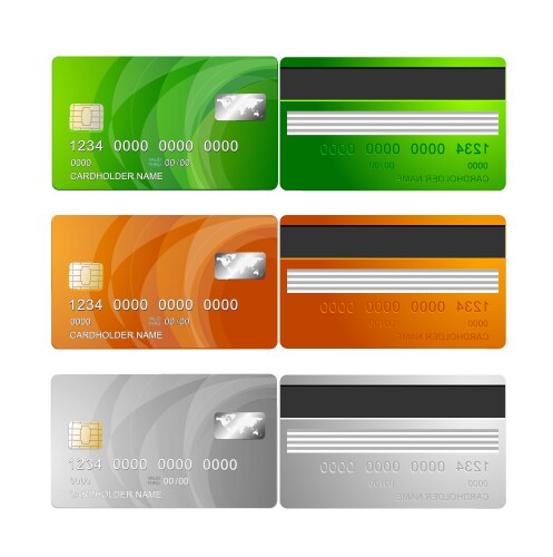 credit cards orange green silver vector image vector image