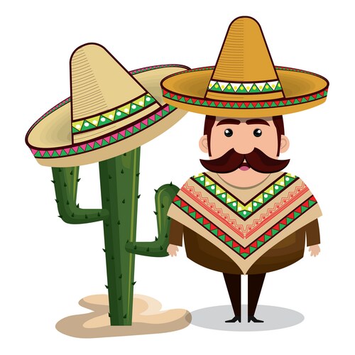 Man mexican hat cactus graphic Vector Image