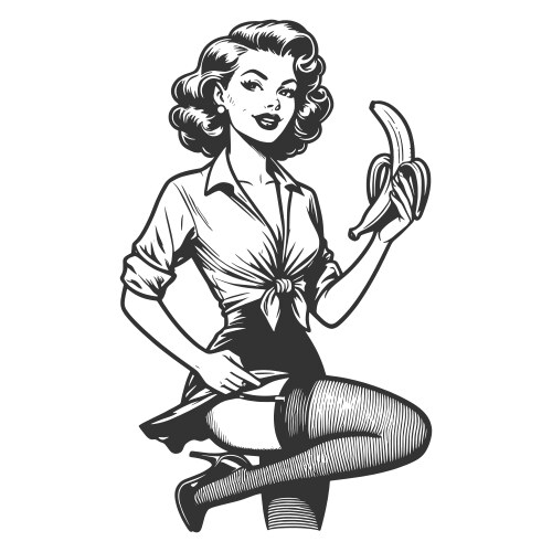 Pin-up girl with banana engraving vector image