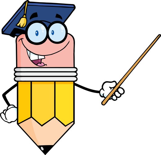 Pencil teacher with graduate hat holding a pointer Vector Image