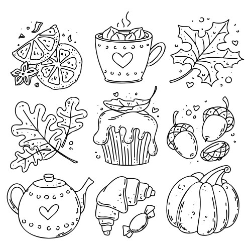 Autumn collection of fall things wind and rain Vector Image