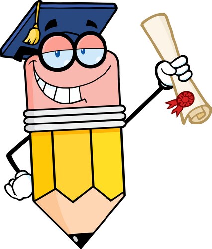 Pencil character graduate holding a diploma Vector Image