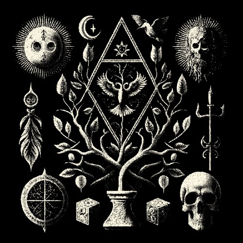 Occult symbols composition in dotwork style Vector Image