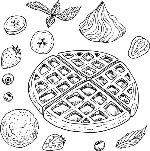 Waffle Dessert Set - Monochrome Vector Image