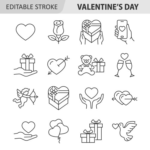 Valentines day line icon set love collection Vector Image