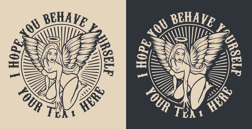 Retro Angel Girl with Wings Vector Image