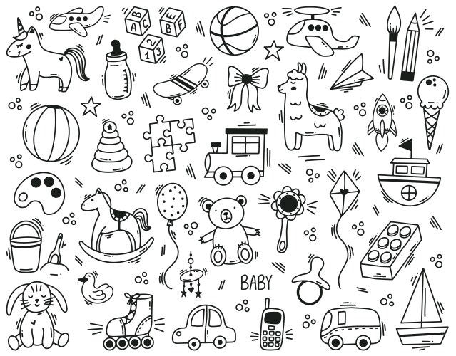 Cute Kids Toy Doodle Set Vector Image