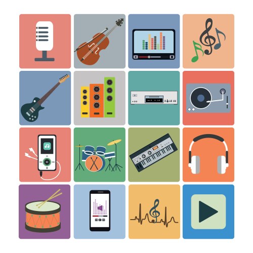Linear musical instruments icons set Royalty Free Vector
