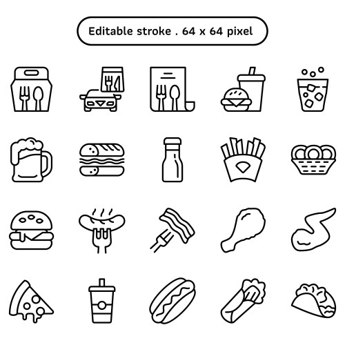 Fast food outline style icon set vector image