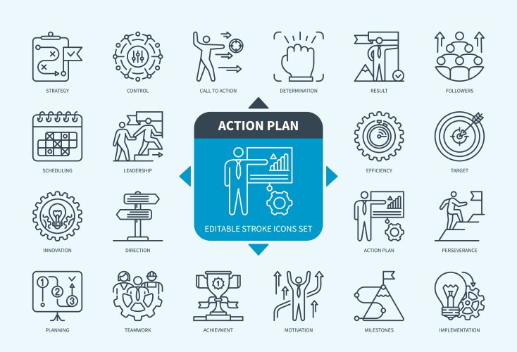 action plan icons set with description vector image