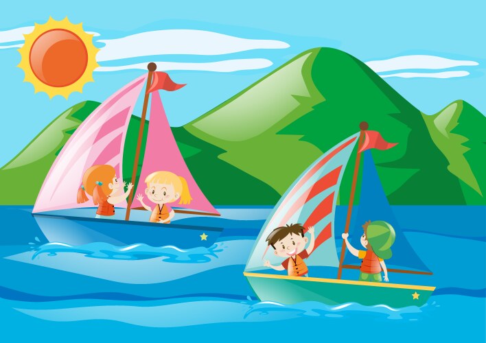 children sailing boats in the sea vector image