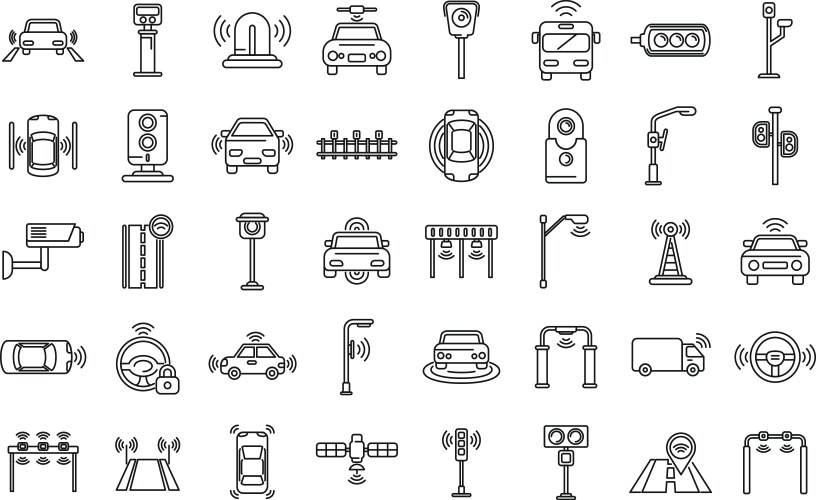 Road sensors icons set outline safety vector image