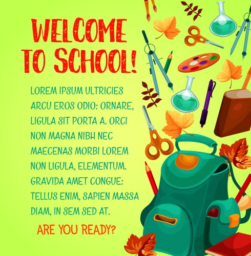 back to school welcoming poster education design vector image