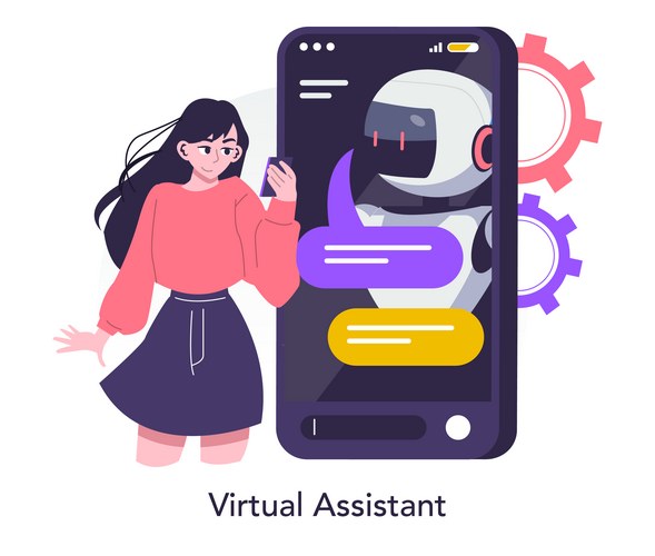 Woman Interacting with Virtual Assistant Vector Image