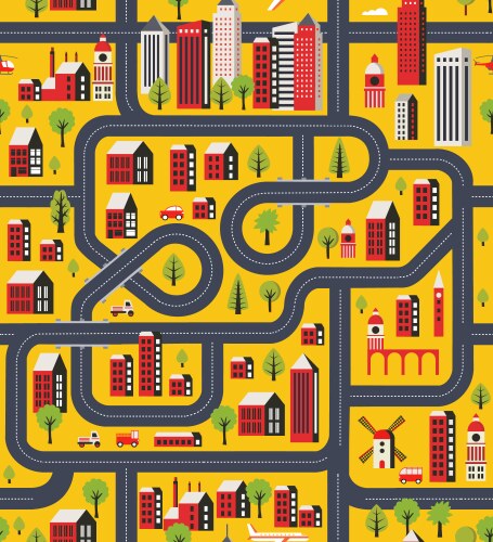 Cartoon seamless pattern with bright road the car Vector Image