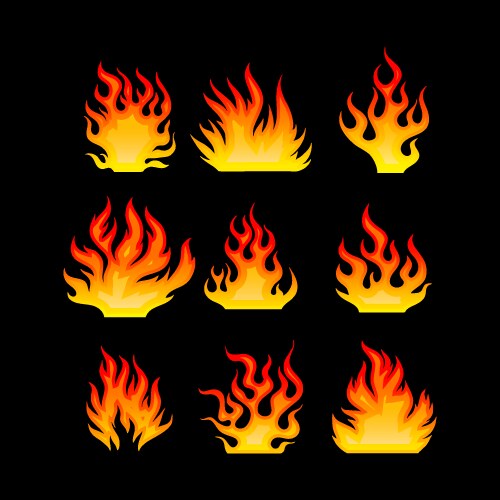 Fire flames set icons vector image