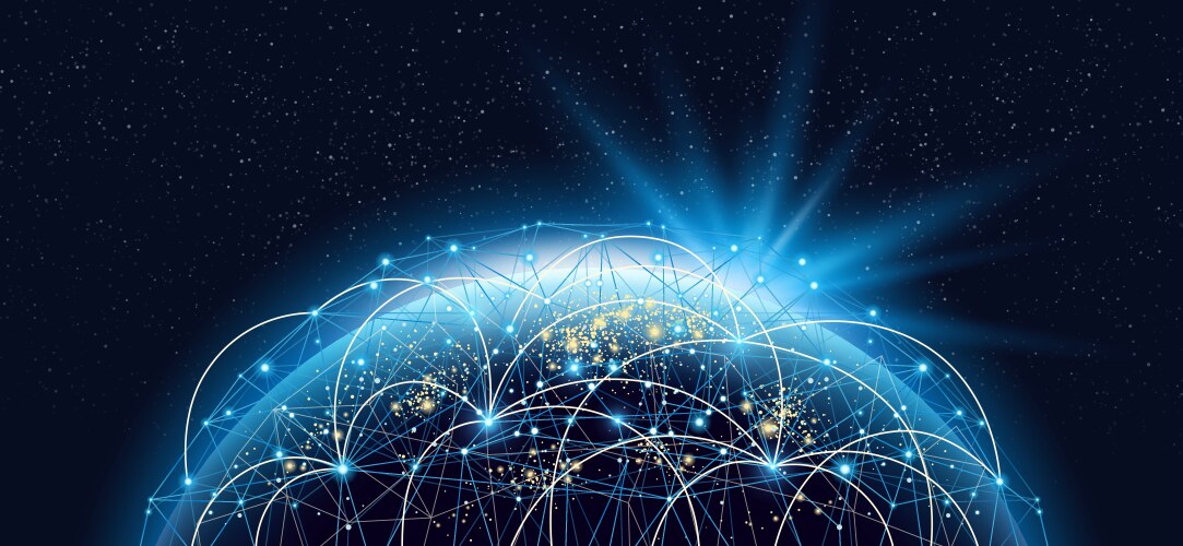 Planet hologram with global network projection vector image