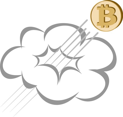 Bitcoin coin rises through the cloud Vector Image