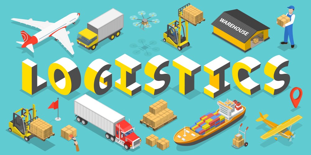 Logistics isometric icons set with cargo trucks Vector Image