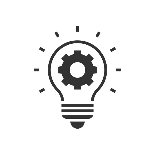 Gears inside lightbulb stroke icon Royalty Free Vector Image