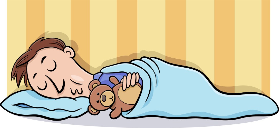 Cartoon cute little boy sleeping in bed Royalty Free Vector