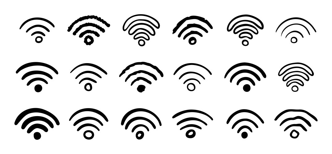 Hand drawn wifi icon set doodle wi fi sign vector image