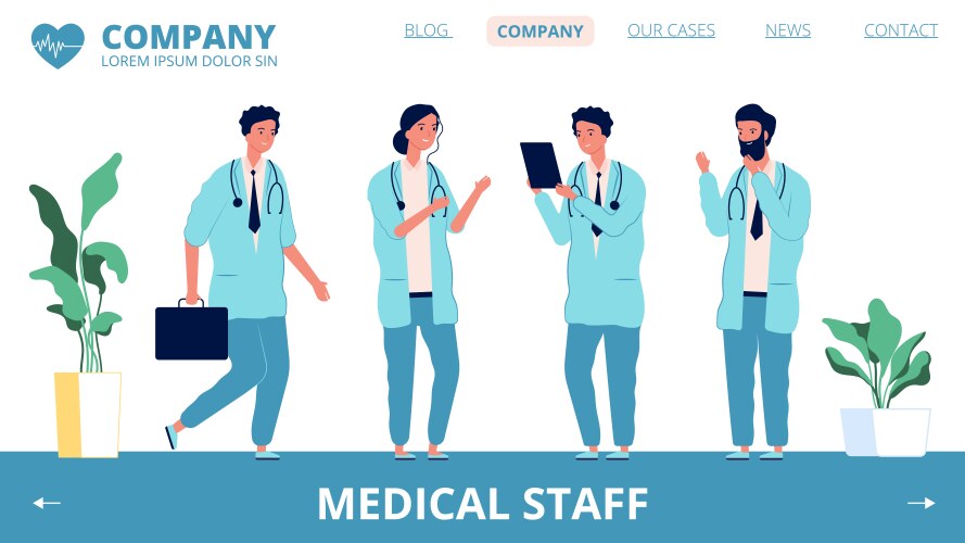 Hospital landing page medical staff vector image