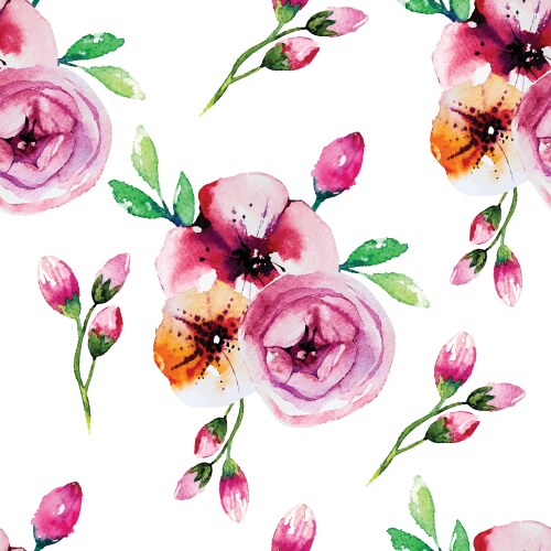 Watercolor Rose Floral Seamless Pattern Vector Image
