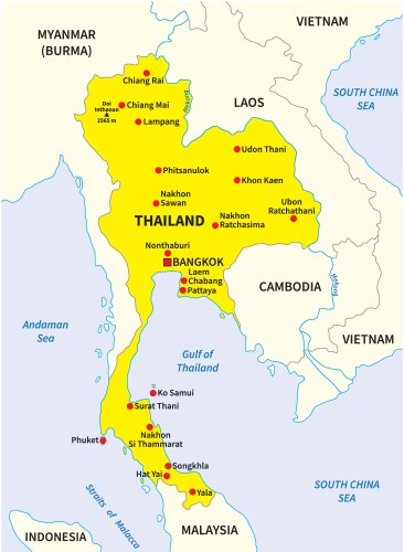 Thailand Map - Yellow Overview Vector Image
