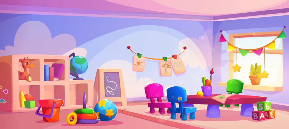 Kindergarten classroom cartoon kid school room Vector Image