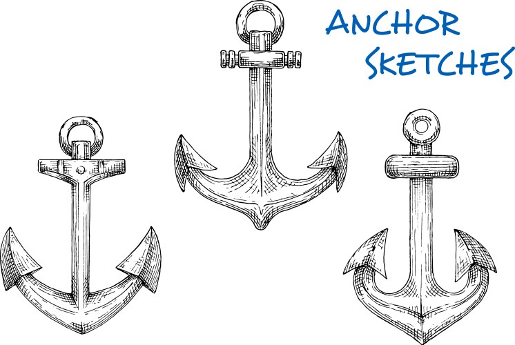 vintage sketched sea anchors set vector image