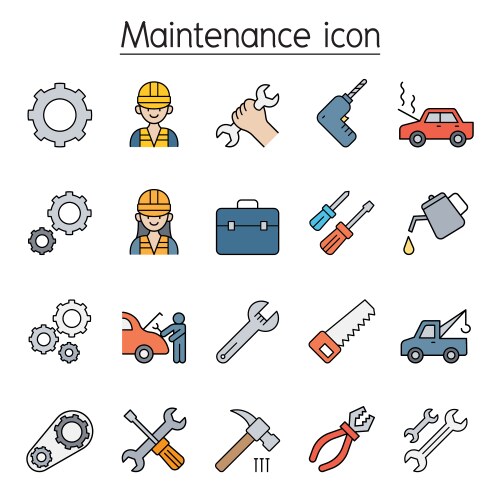 Maintenance and fixing icon set in color line Vector Image