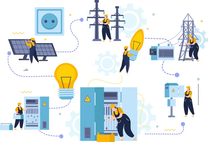 electricity flat flowchart composition vector image